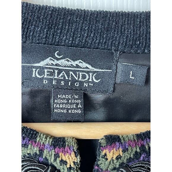 Vintage Icelandic Black Multi Cardigan Sweater Jacket Fully Line Women's Size L - Picture 5 of 7